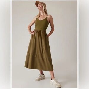 Athleta Olive Green Sleeveless Midi Dress